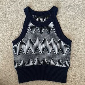 Press Cotton Blue Patterned Crop Top